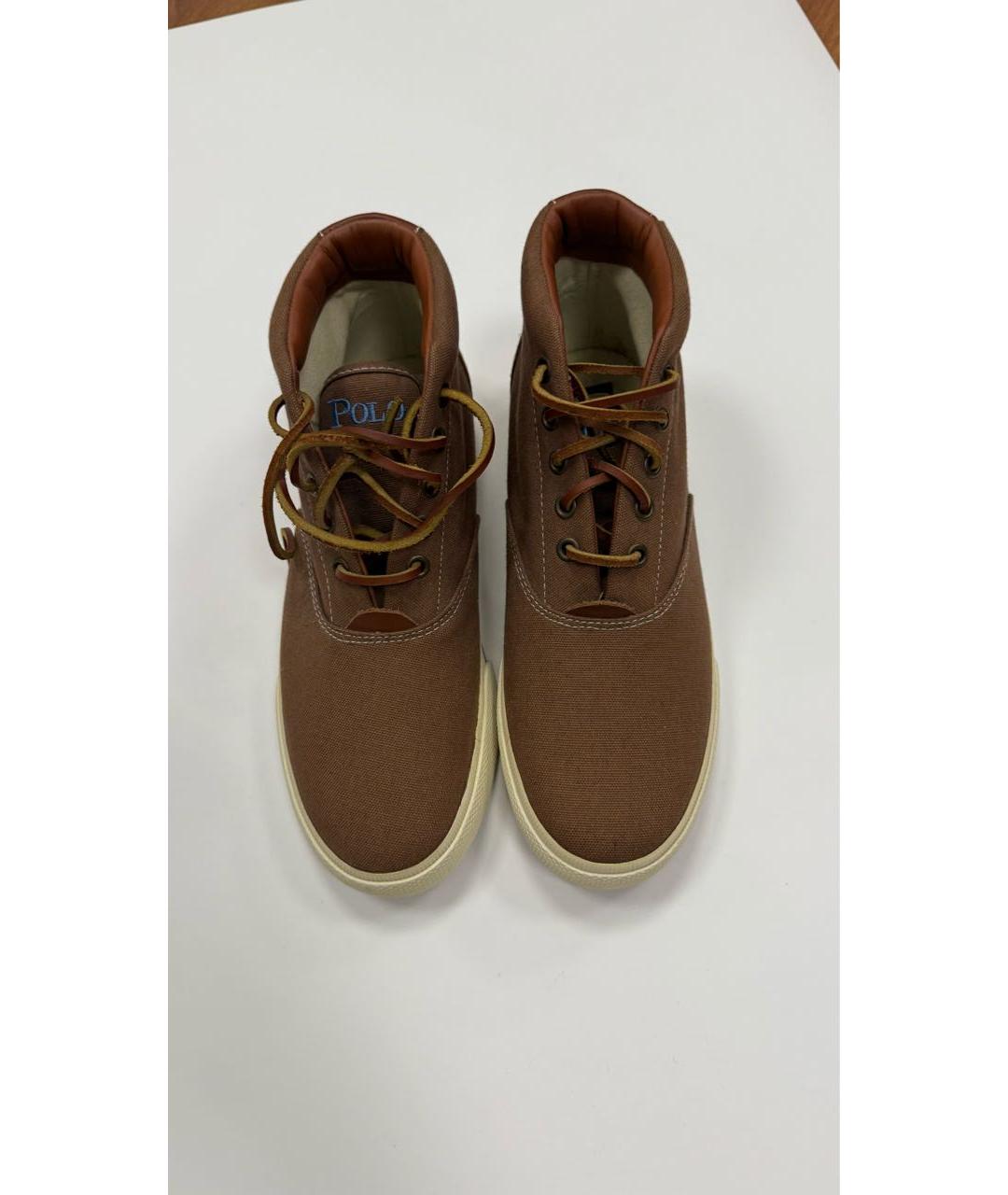 RALPH LAUREN Коричневые текстильные высокие кроссовки / кеды, фото 2