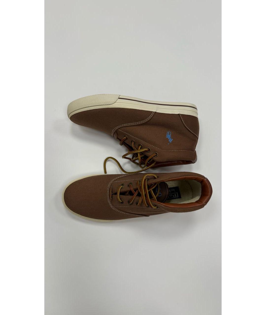 RALPH LAUREN Коричневые текстильные высокие кроссовки / кеды, фото 5