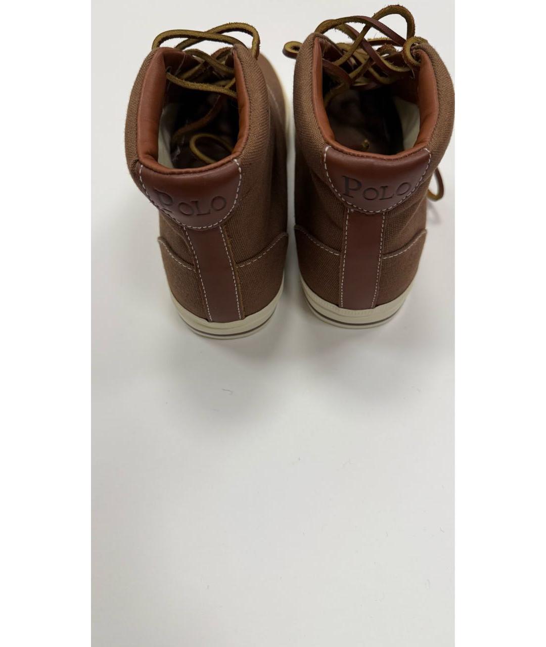RALPH LAUREN Коричневые текстильные высокие кроссовки / кеды, фото 7