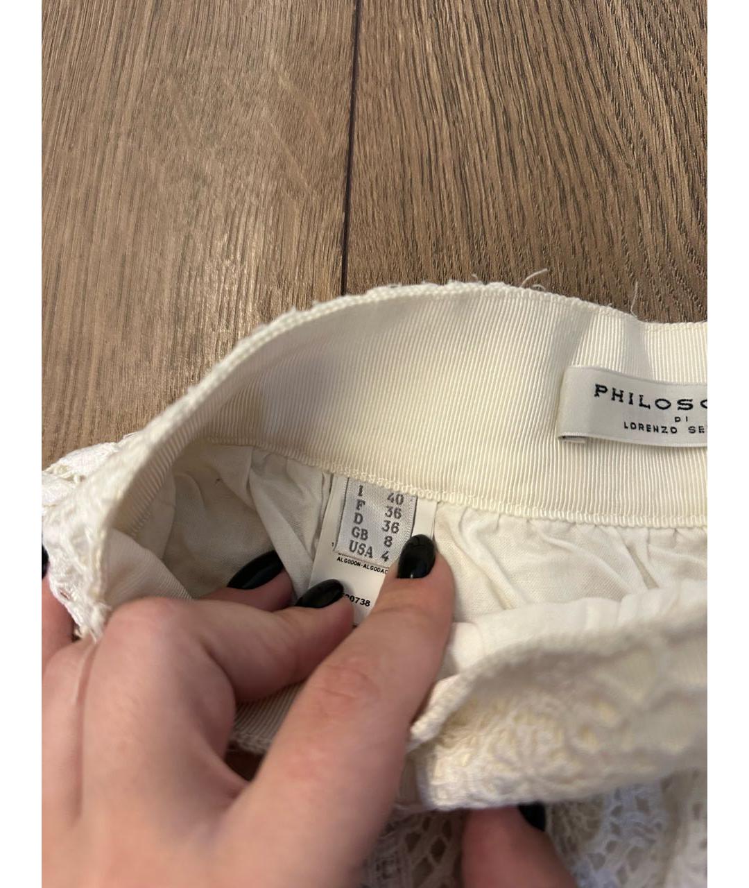 PHILOSOPHY DI LORENZO SERAFINI Белая хлопковая юбка мини, фото 5