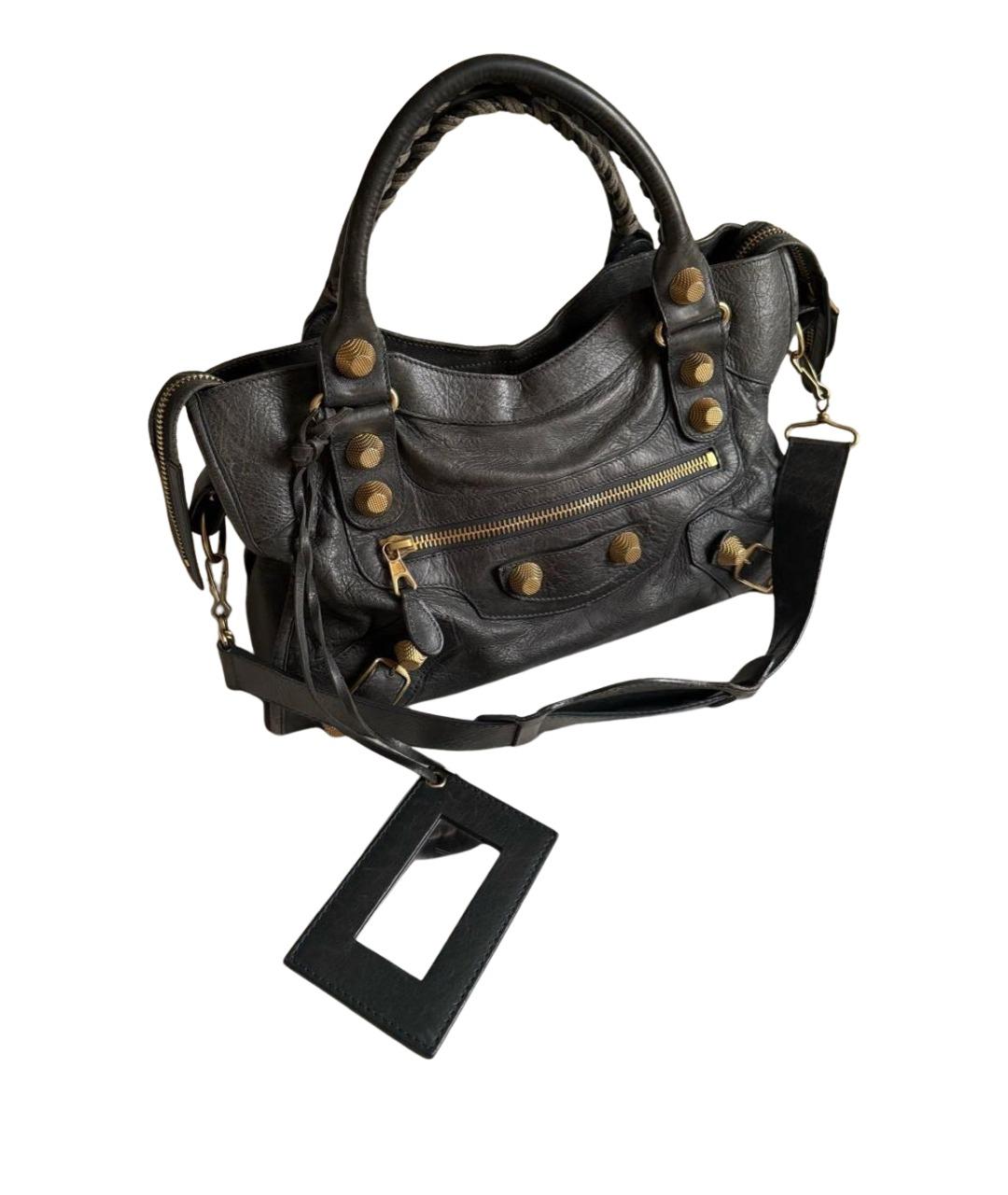 BALENCIAGA Серая кожаная сумка с короткими ручками, фото 1