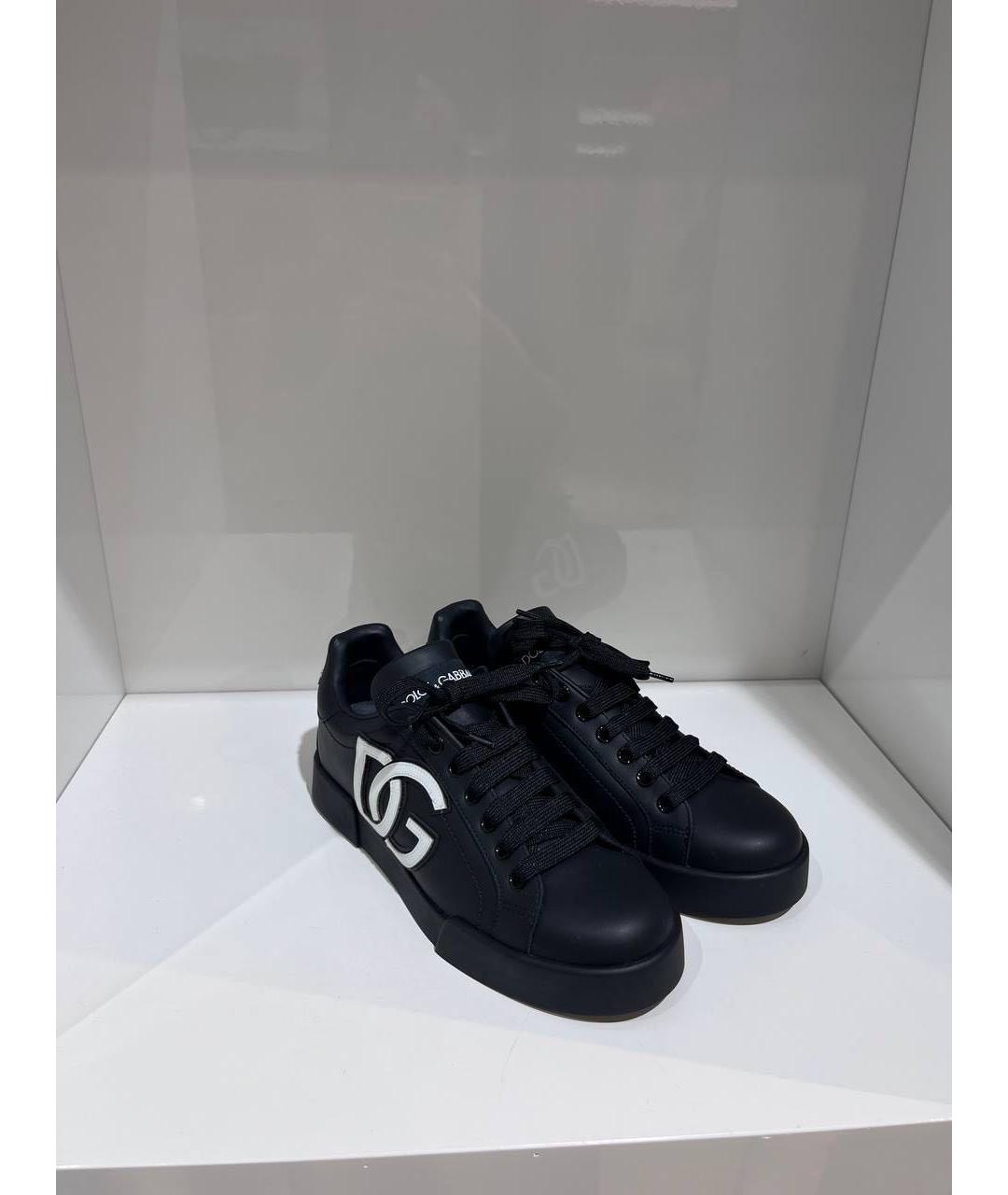 DOLCE&GABBANA Черные кожаные кеды, фото 3