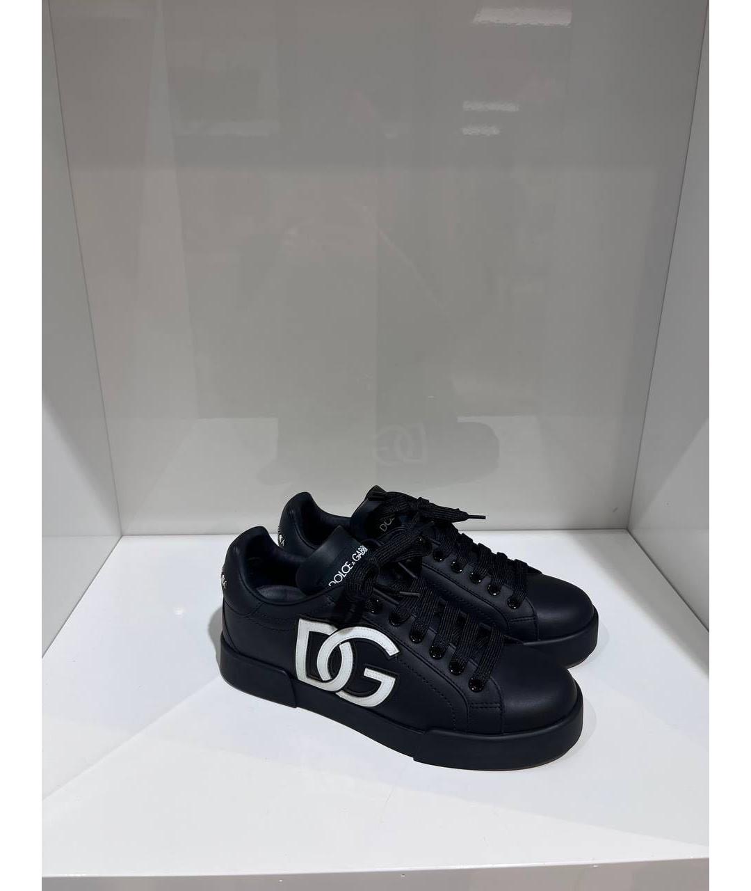 DOLCE&GABBANA Черные кожаные кеды, фото 2