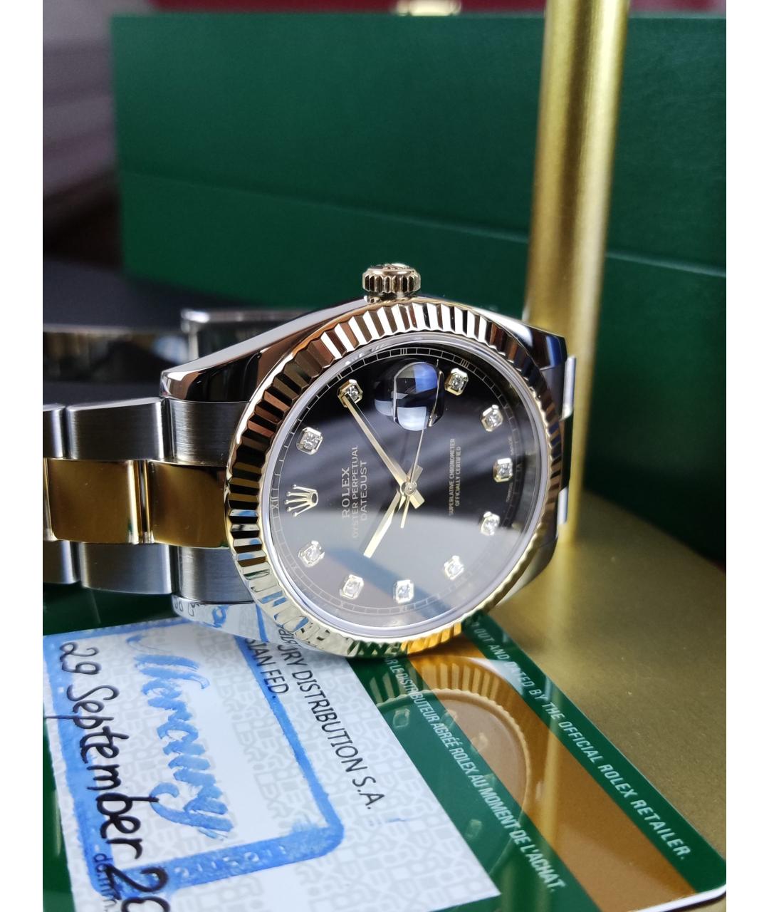 ROLEX Черные часы из желтого золота, фото 3