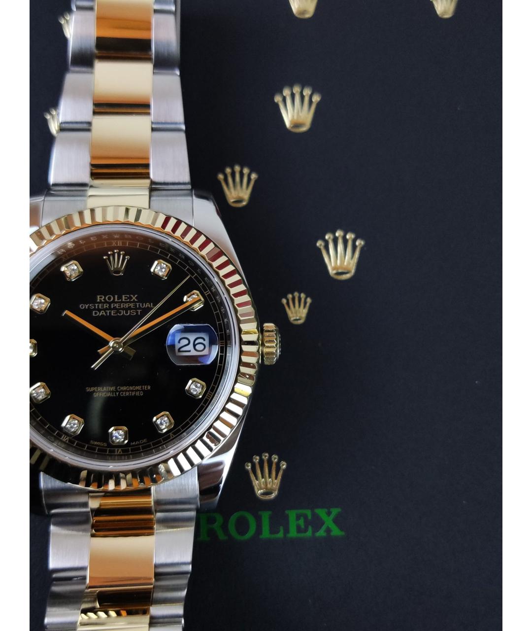 ROLEX Черные часы из желтого золота, фото 4