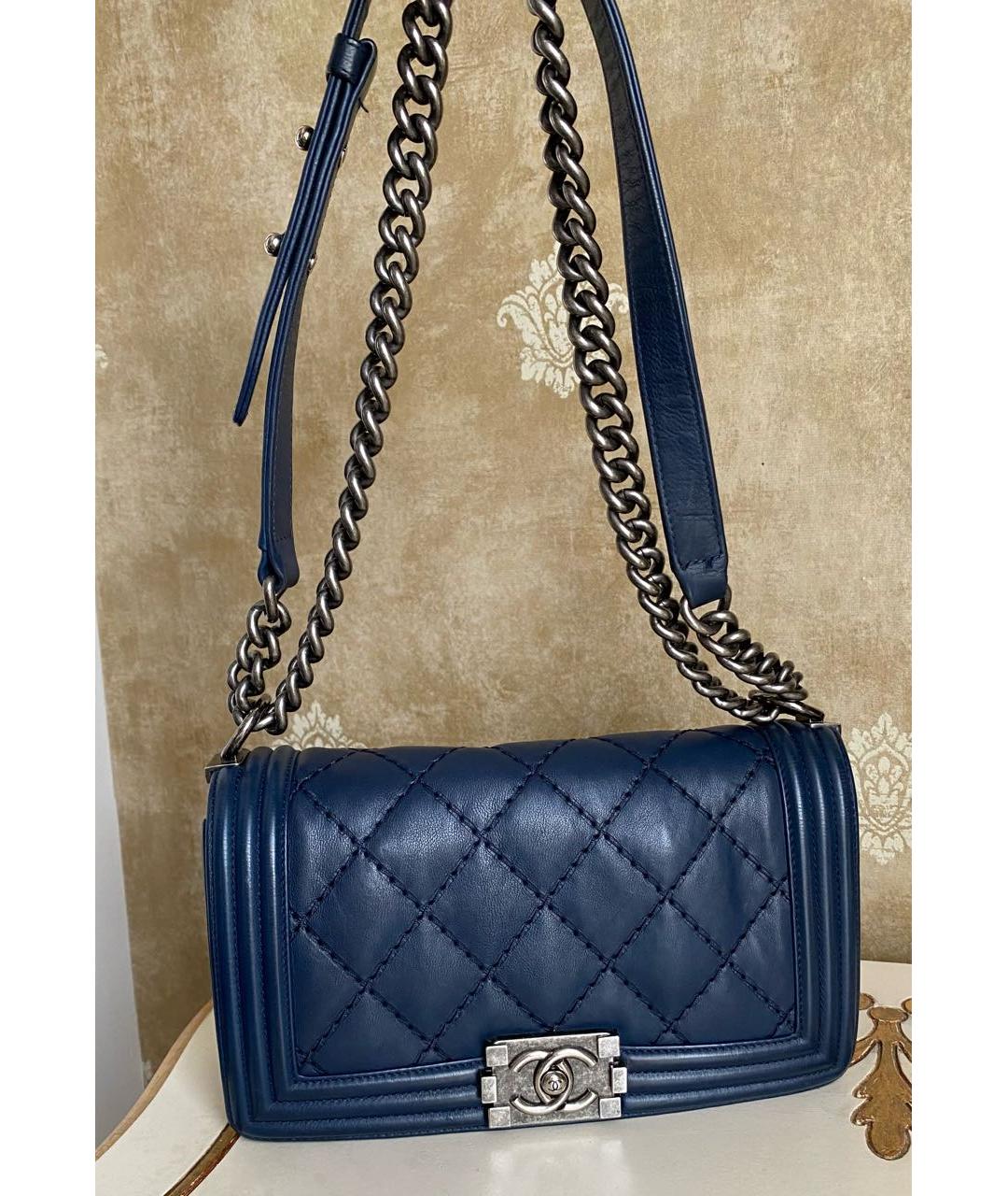 CHANEL Темно-синяя кожаная сумка через плечо, фото 7