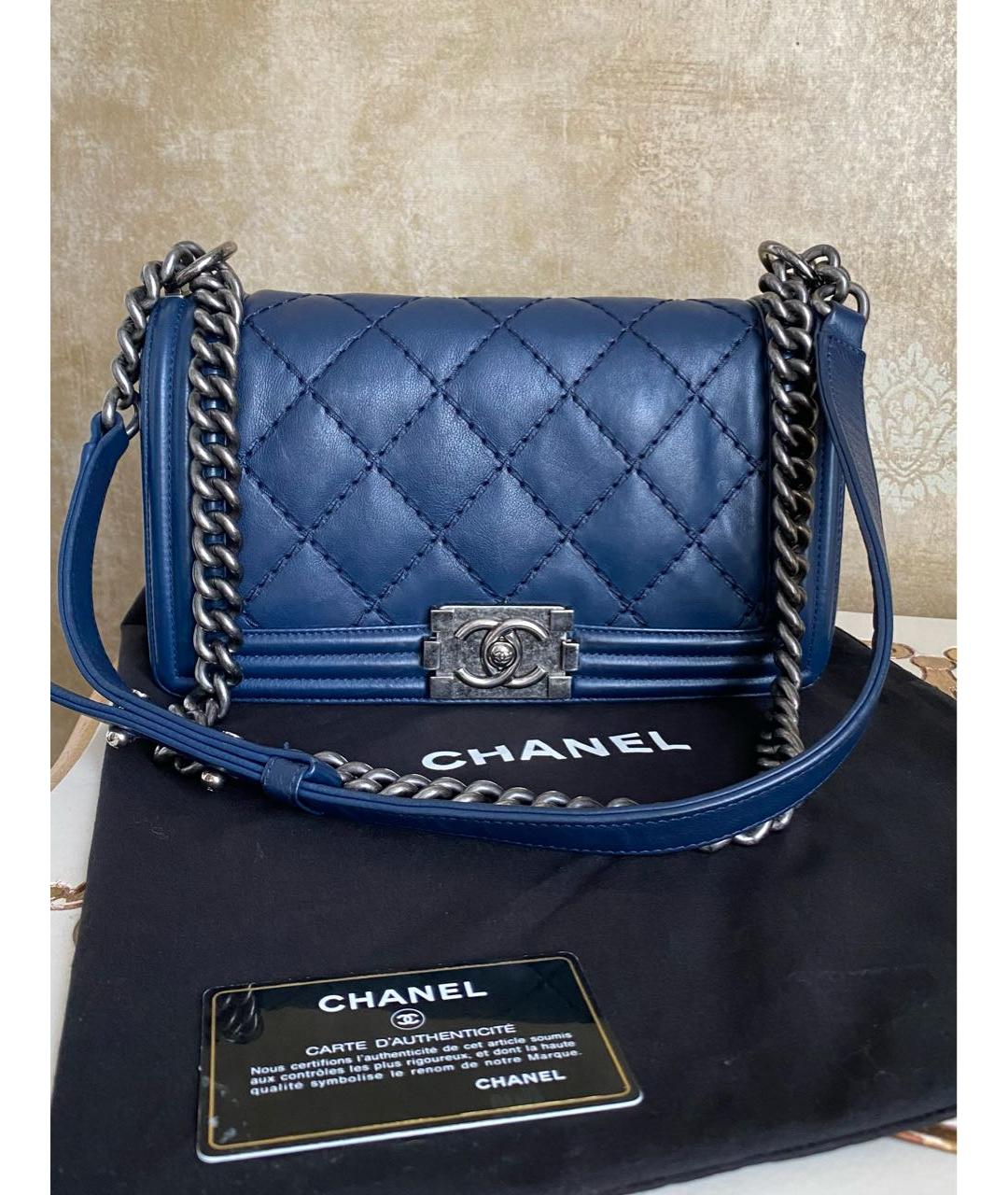 CHANEL Темно-синяя кожаная сумка через плечо, фото 10