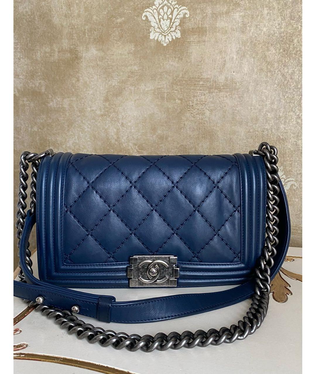 CHANEL Темно-синяя кожаная сумка через плечо, фото 9