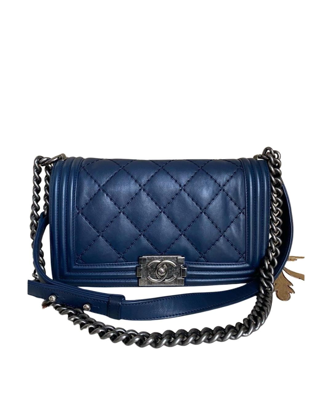 CHANEL Темно-синяя кожаная сумка через плечо, фото 2