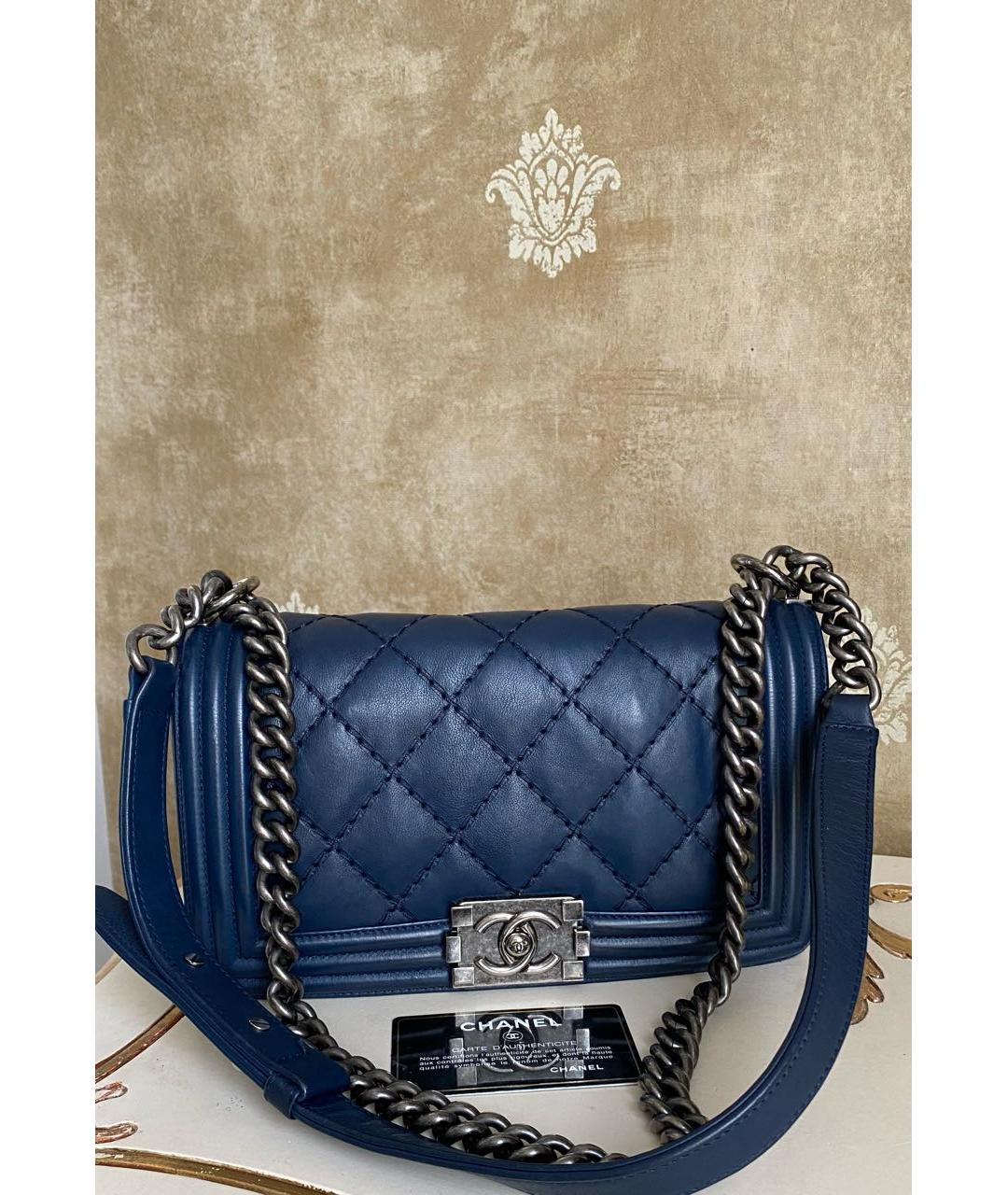 CHANEL Темно-синяя кожаная сумка через плечо, фото 6