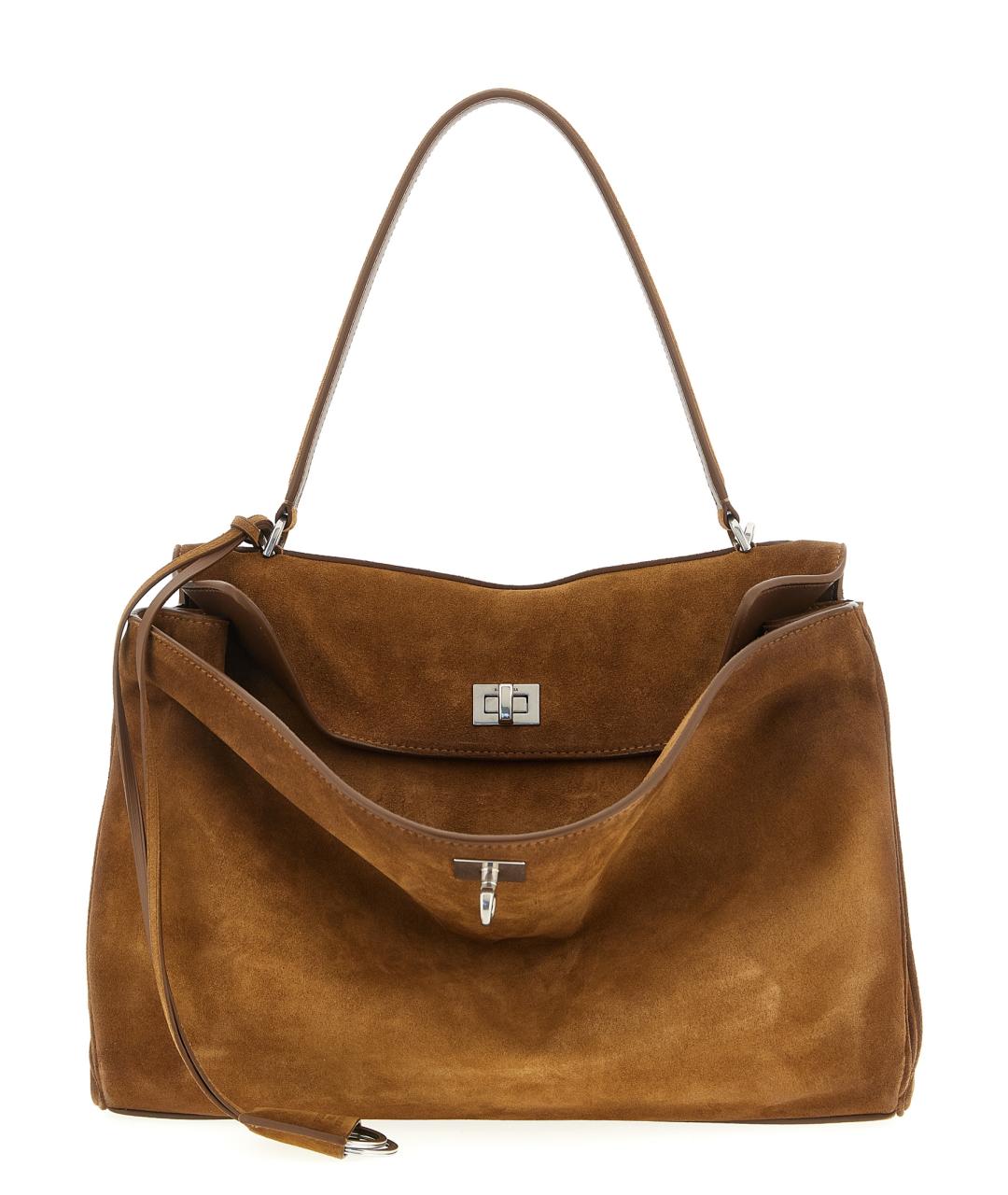 BALENCIAGA Коричневая замшевая сумка тоут, фото 1