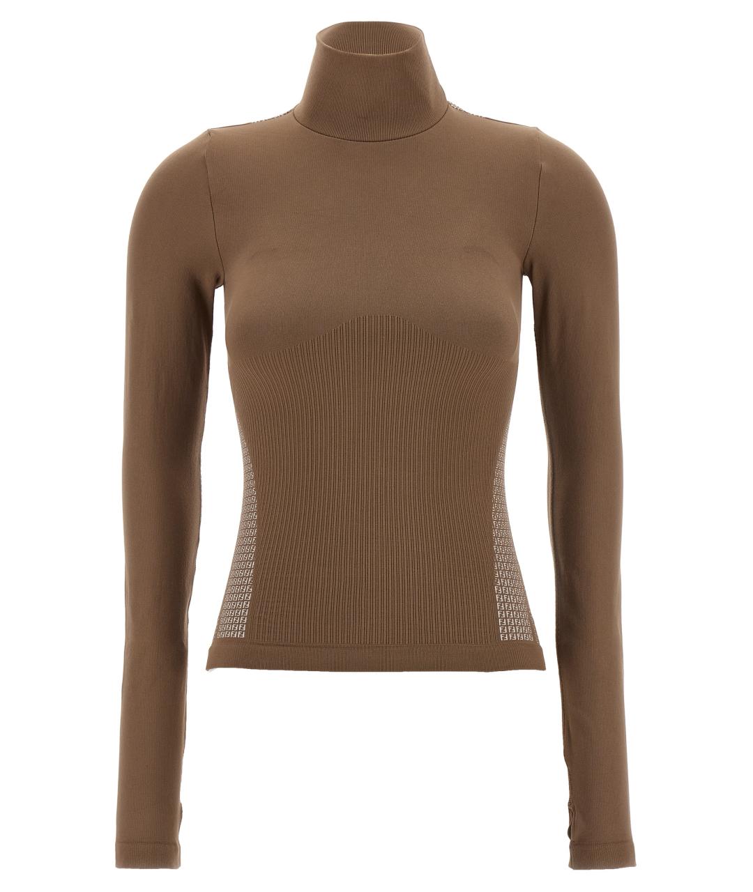 FENDI Коричневая полиэстеровая водолазка, фото 1