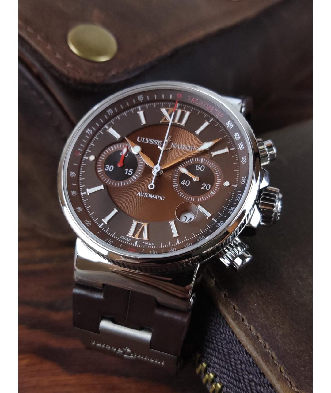 Ulysse Nardin Коричневые металлические часы, фото 4