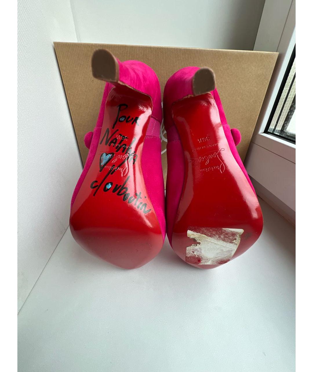 CHRISTIAN LOUBOUTIN Фуксия замшевые ботильоны, фото 5