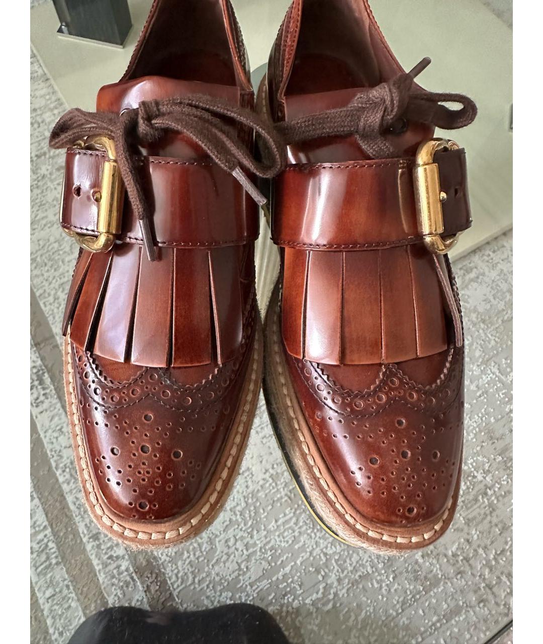 PRADA Коричневые кожаные туфли, фото 2