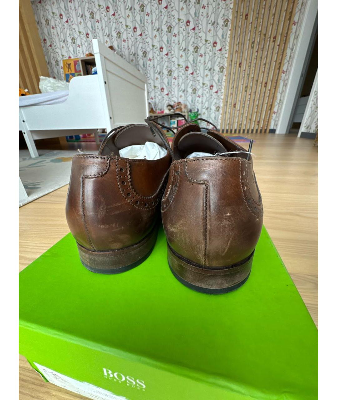 HUGO BOSS Коричневые кожаные низкие ботинки, фото 4