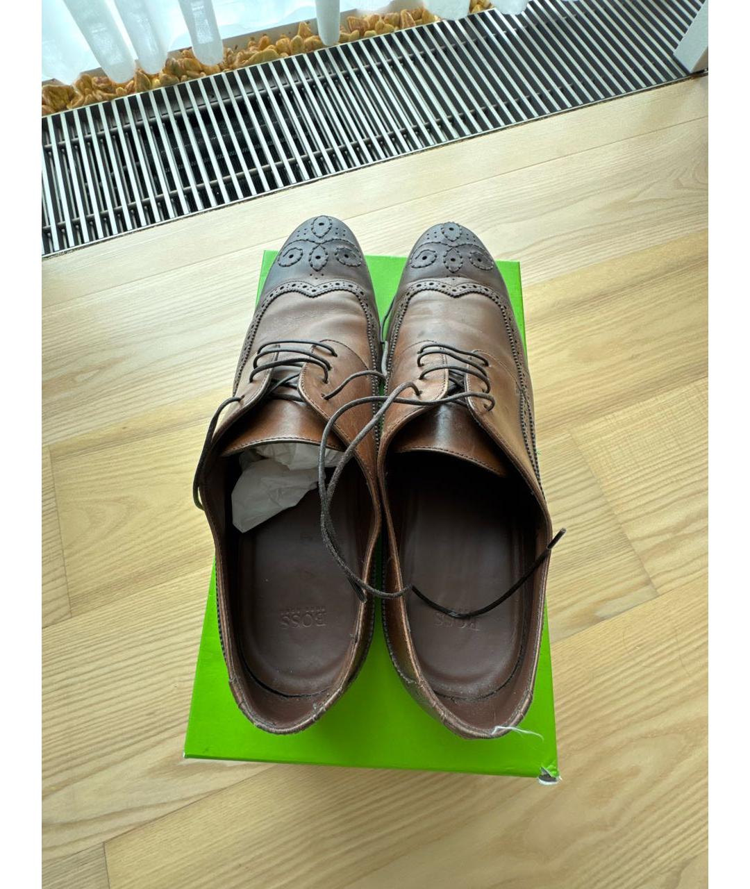 HUGO BOSS Коричневые кожаные низкие ботинки, фото 3
