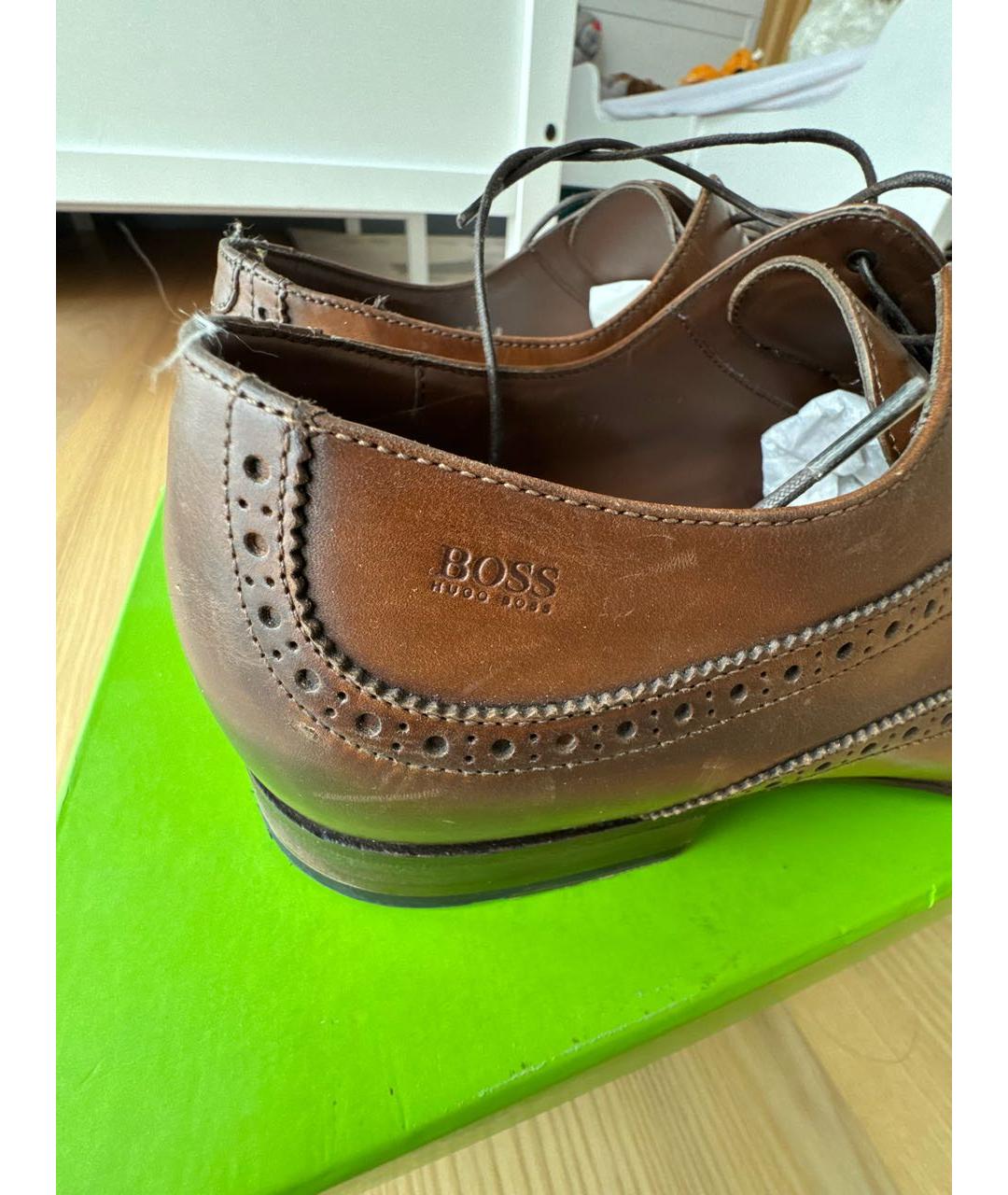 HUGO BOSS Коричневые кожаные низкие ботинки, фото 5