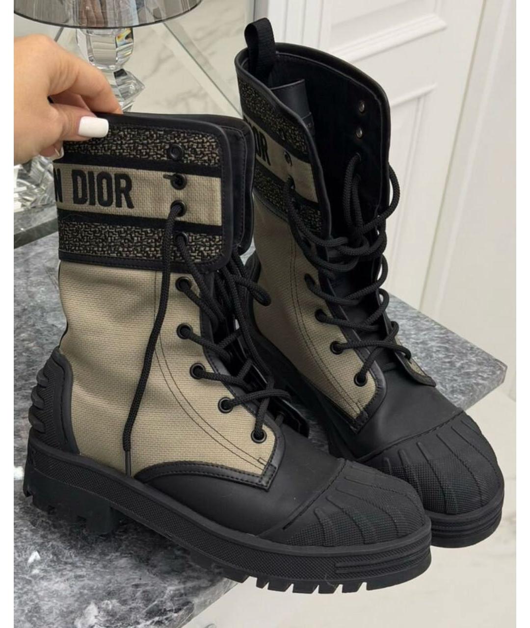 CHRISTIAN DIOR Бежевые текстильные ботинки, фото 2