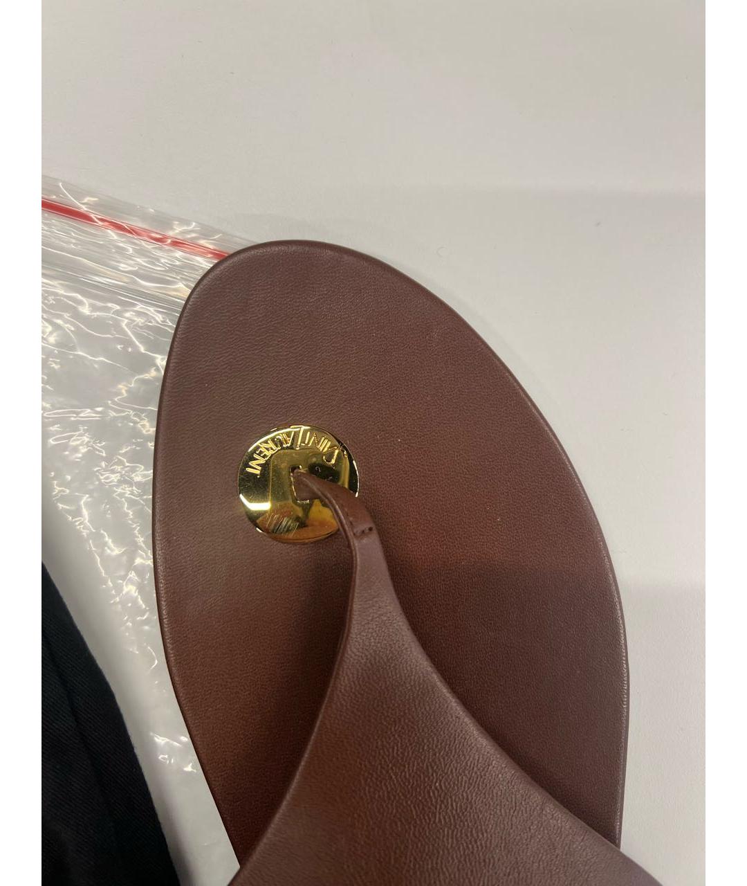 SAINT LAURENT Коричневые кожаные шлепанцы, фото 5