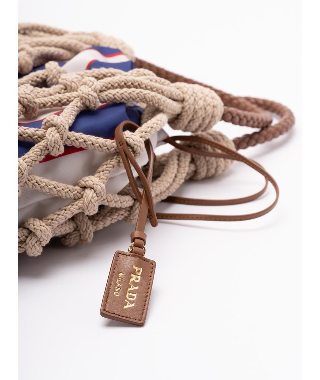 PRADA Бежевая хлопковая сумка с короткими ручками, фото 4