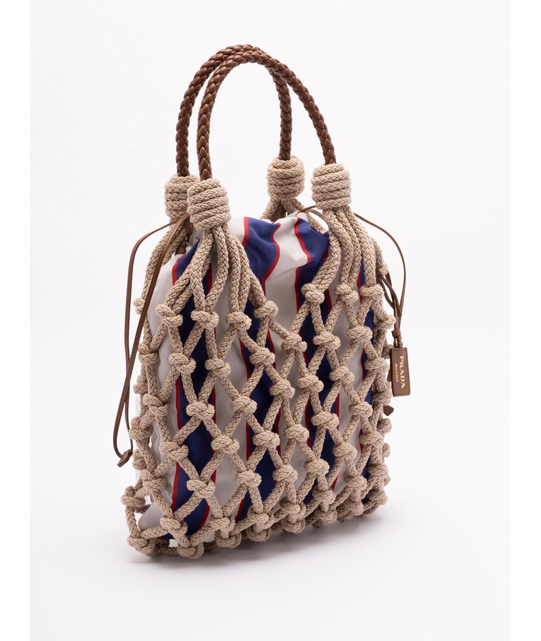 PRADA Бежевая хлопковая сумка с короткими ручками, фото 3