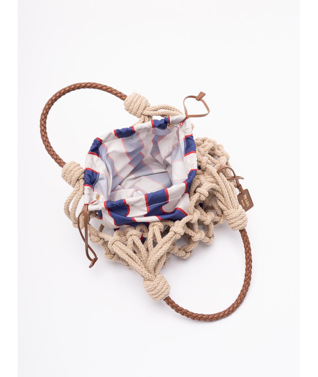 PRADA Бежевая хлопковая сумка с короткими ручками, фото 5