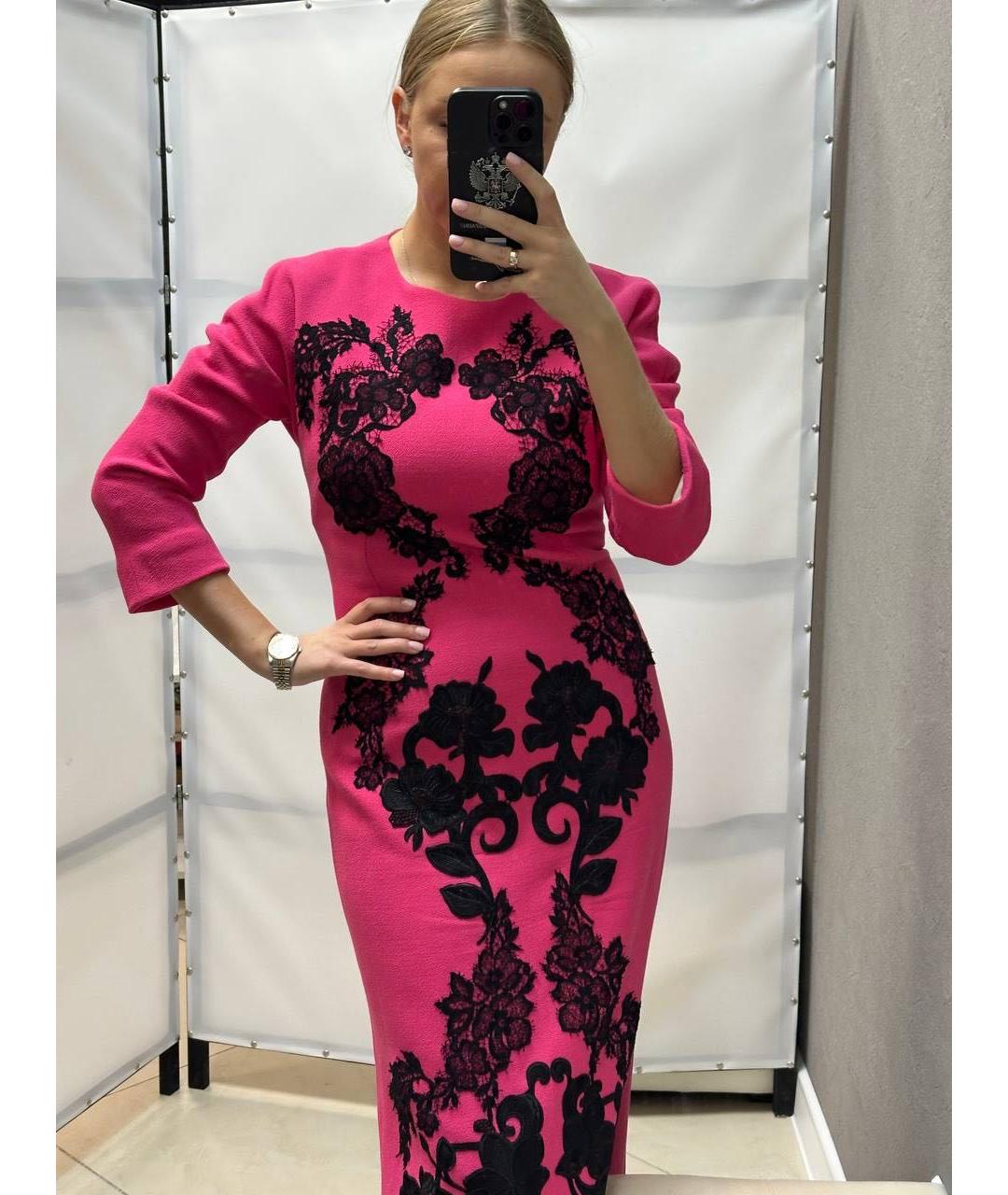 DOLCE&GABBANA Фуксия шерстяное коктейльное платье, фото 5