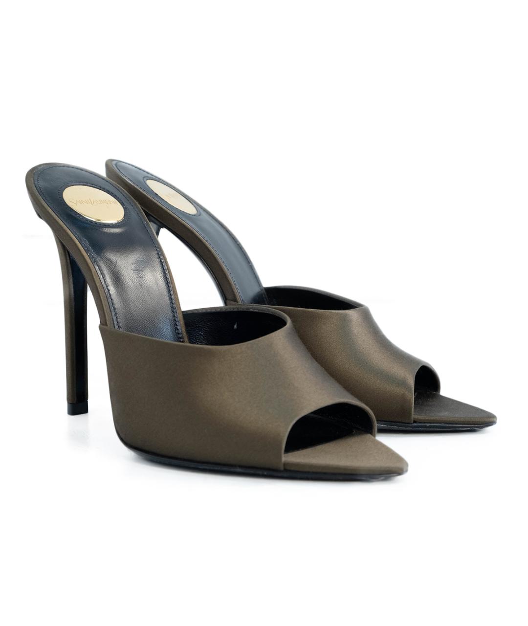 SAINT LAURENT Хаки кожаные мюли, фото 2