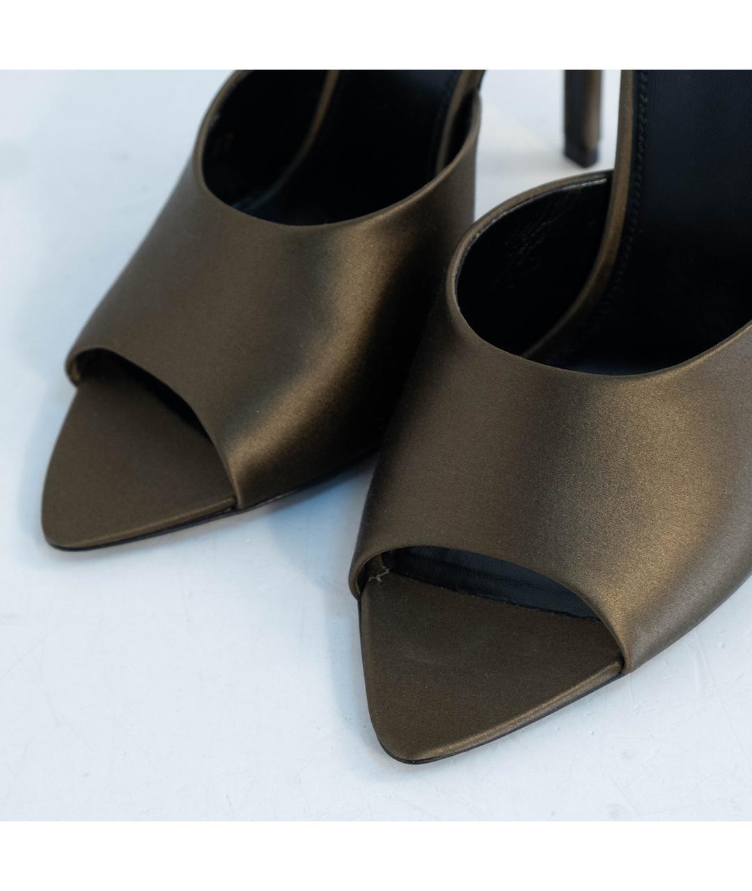 SAINT LAURENT Хаки кожаные мюли, фото 3