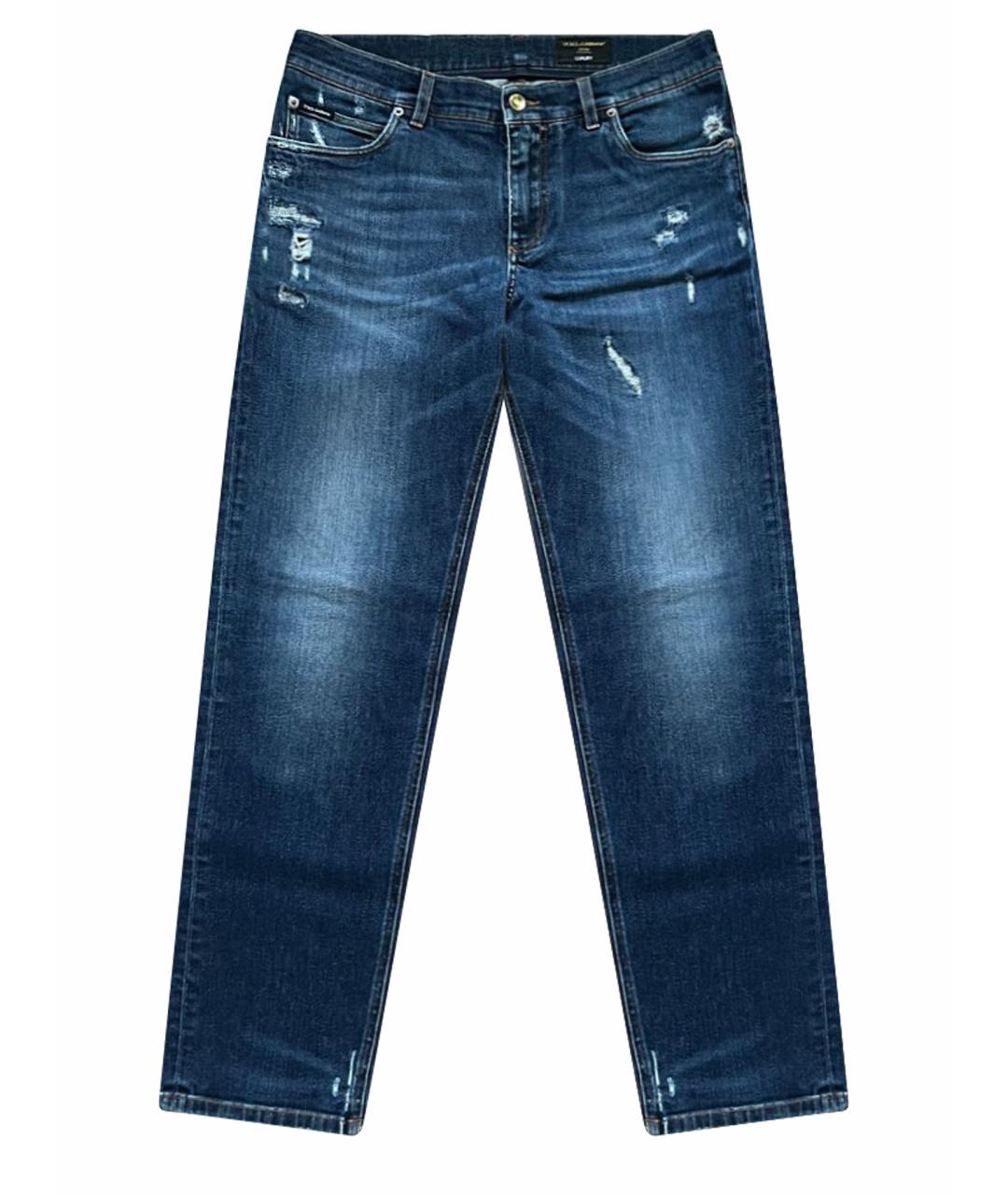 DOLCE&GABBANA Синие хлопко-полиэстеровые прямые джинсы, фото 1
