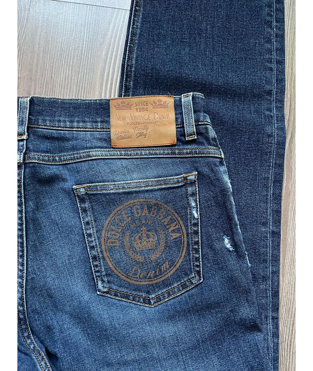 DOLCE&GABBANA Синие хлопко-полиэстеровые прямые джинсы, фото 2