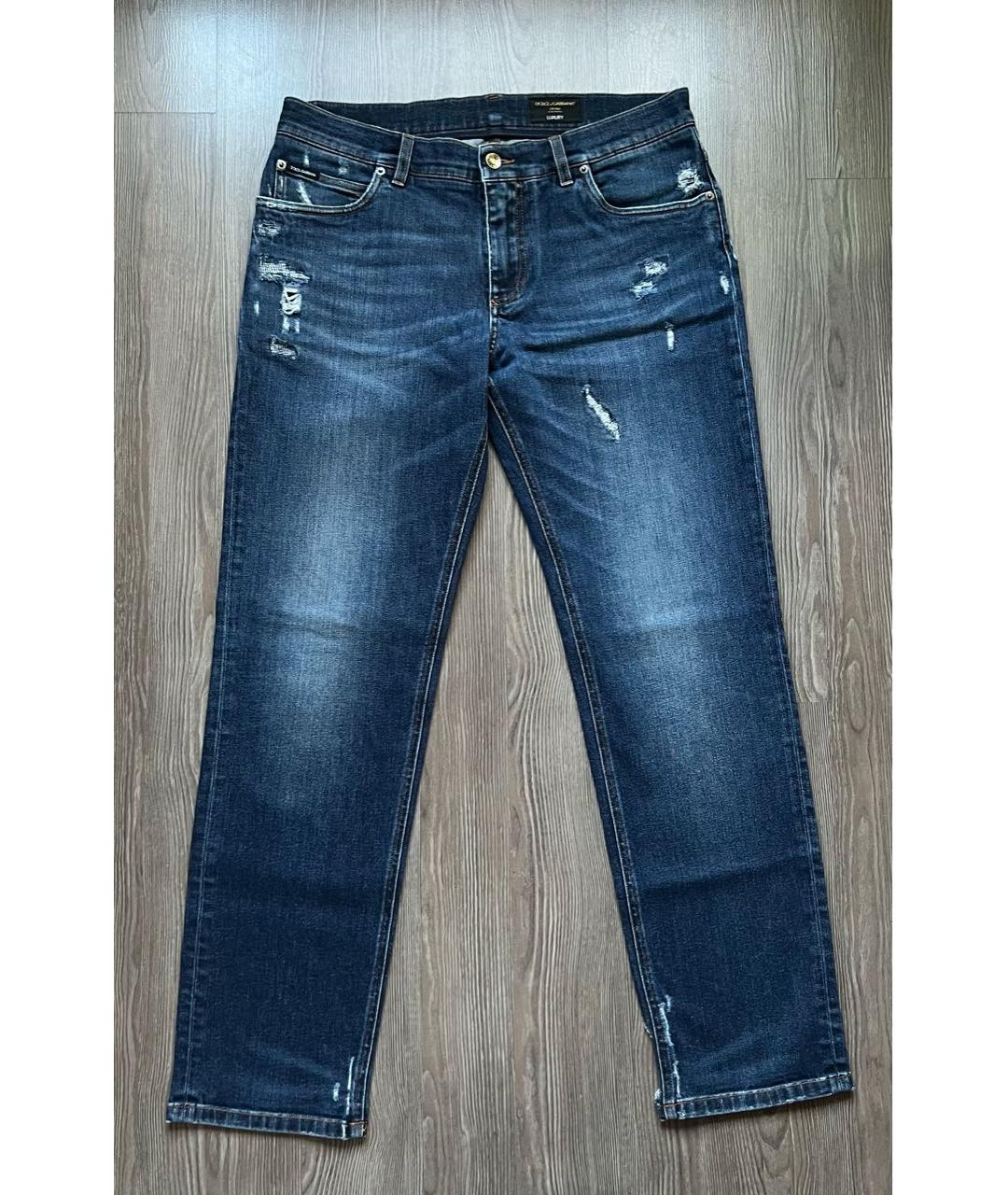 DOLCE&GABBANA Синие хлопко-полиэстеровые прямые джинсы, фото 5