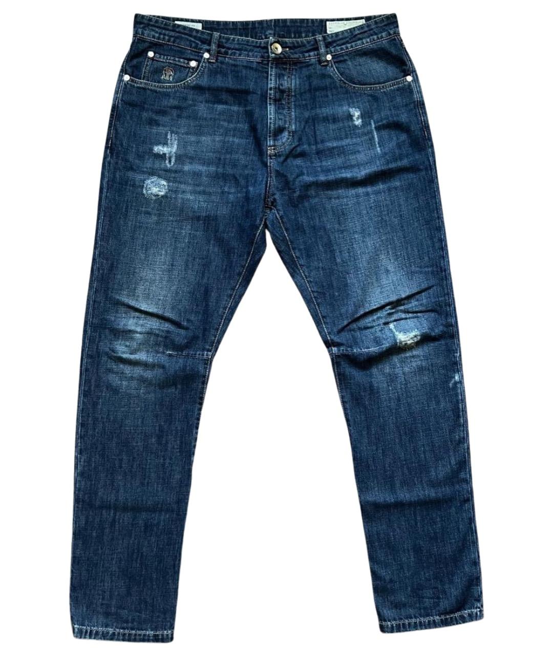 BRUNELLO CUCINELLI Синие хлопковые прямые джинсы, фото 1