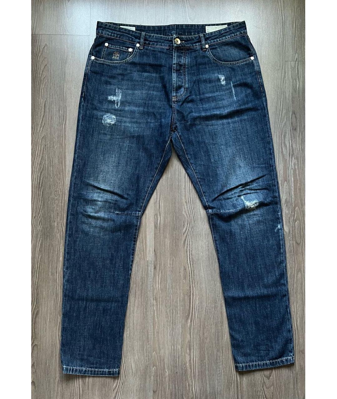 BRUNELLO CUCINELLI Синие хлопковые прямые джинсы, фото 8