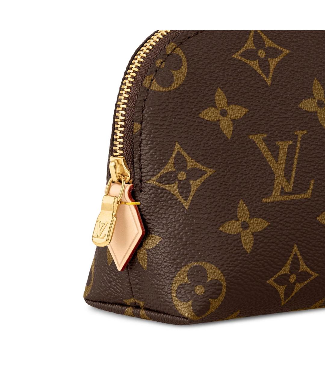 LOUIS VUITTON Коричневая кожаная косметичка, фото 4