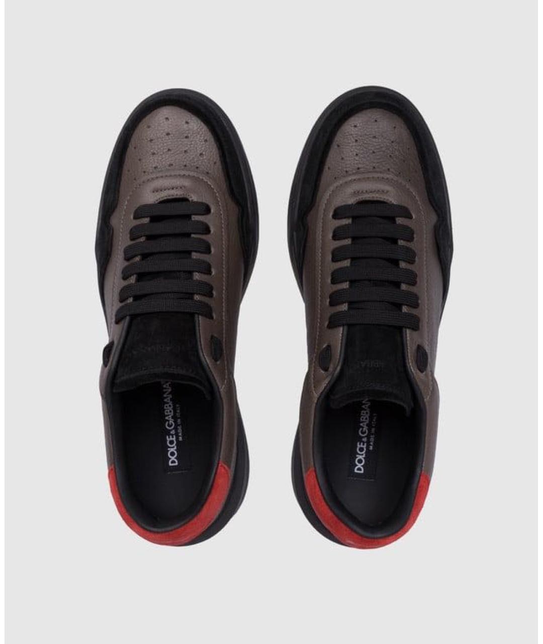 DOLCE&GABBANA Коричневые кожаные низкие кроссовки / кеды, фото 2