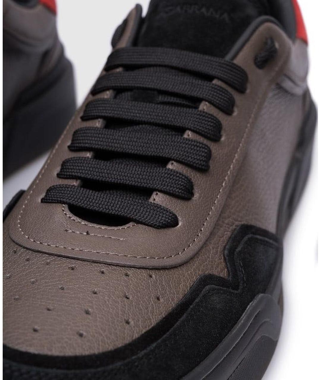 DOLCE&GABBANA Коричневые кожаные низкие кроссовки / кеды, фото 3