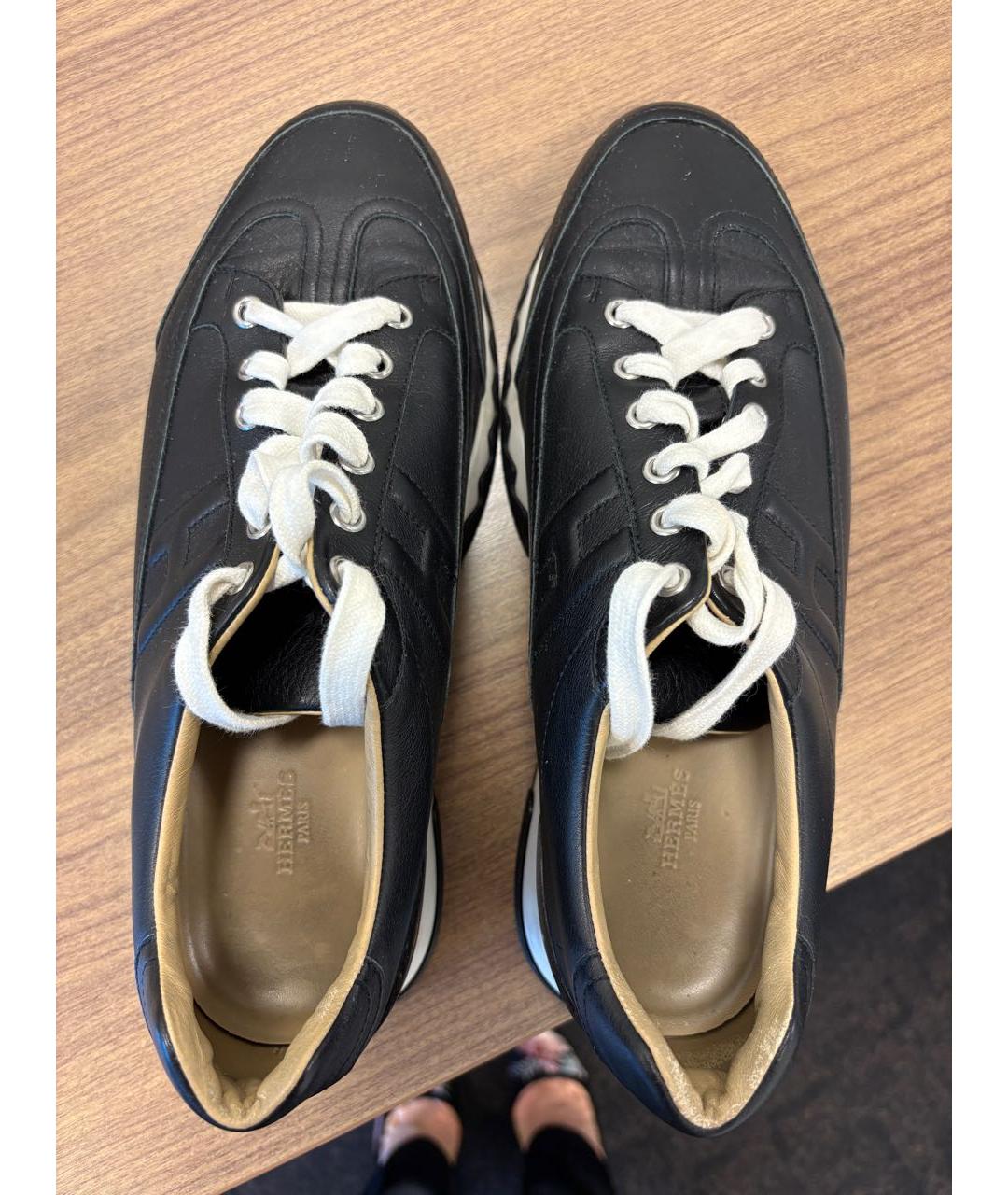 HERMES Черные кожаные низкие кроссовки / кеды, фото 3