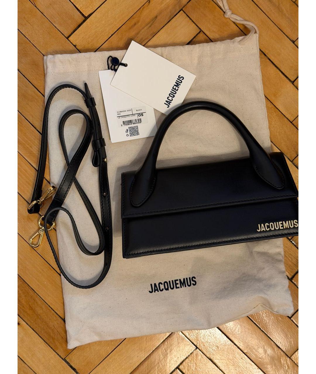 JACQUEMUS Черная кожаная сумка с короткими ручками, фото 6