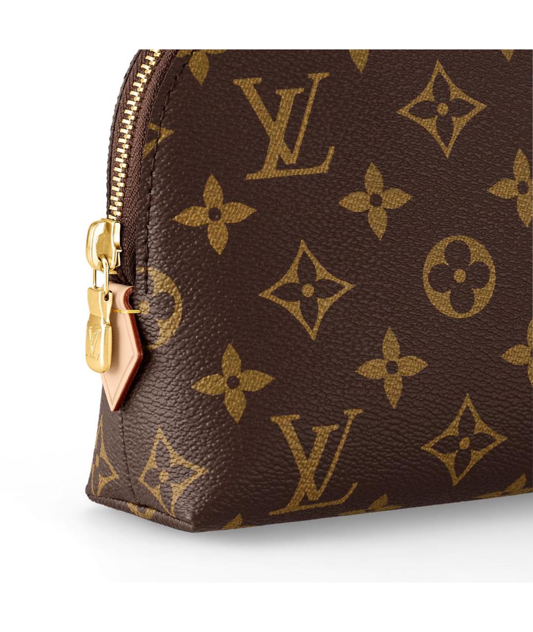 LOUIS VUITTON Коричневая кожаная косметичка, фото 3