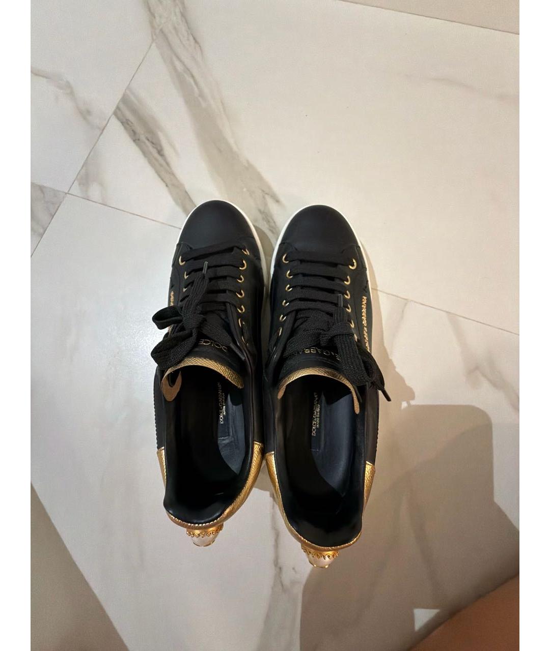 DOLCE&GABBANA Черные кожаные кеды, фото 3