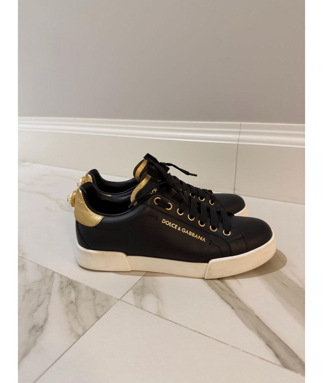 DOLCE&GABBANA Черные кожаные кеды, фото 5