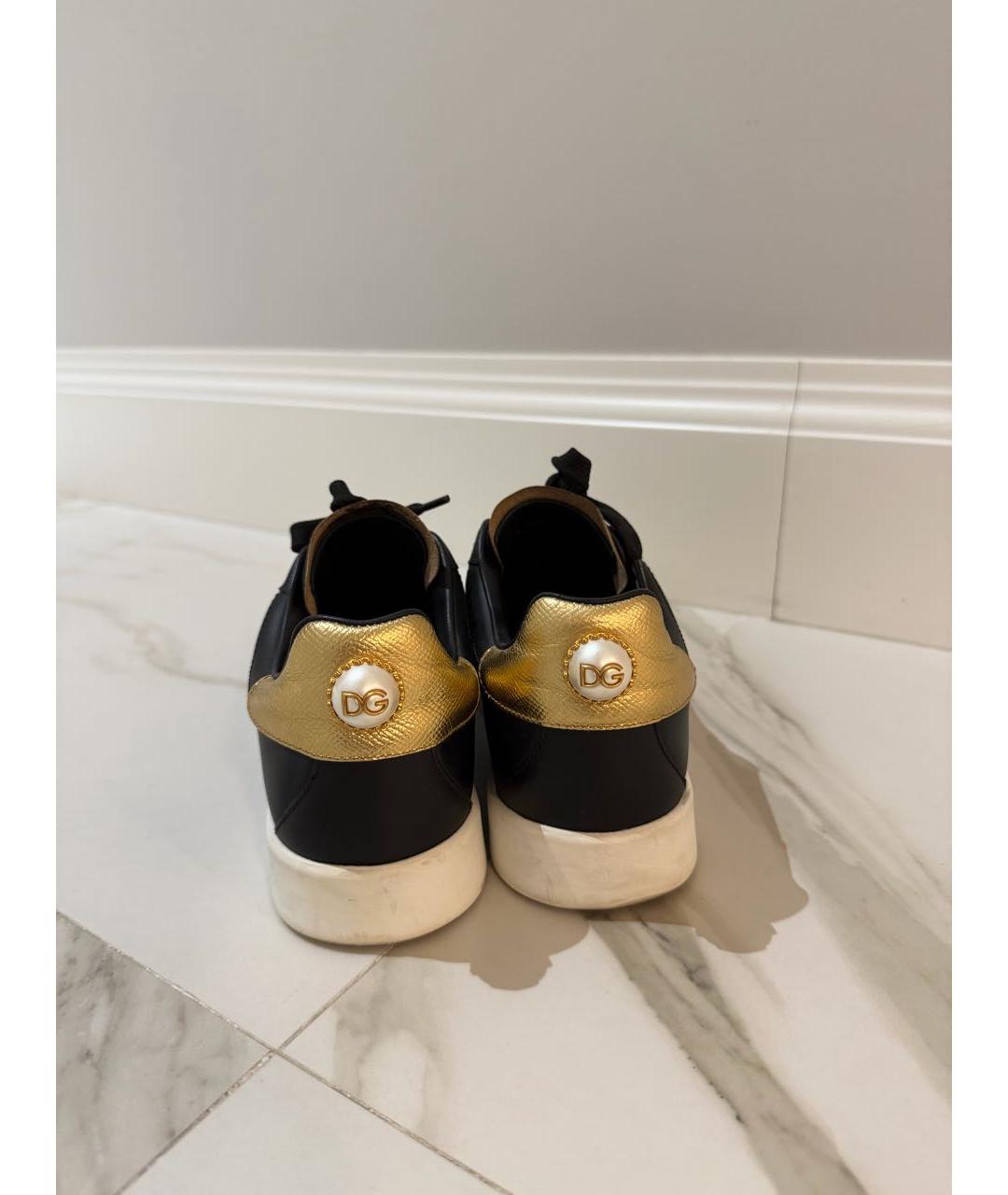 DOLCE&GABBANA Черные кожаные кеды, фото 4