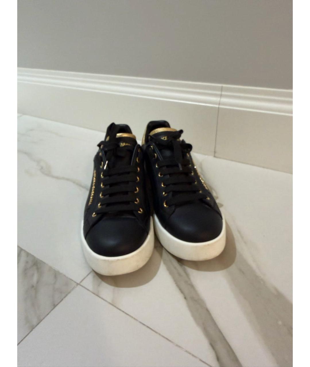 DOLCE&GABBANA Черные кожаные кеды, фото 2