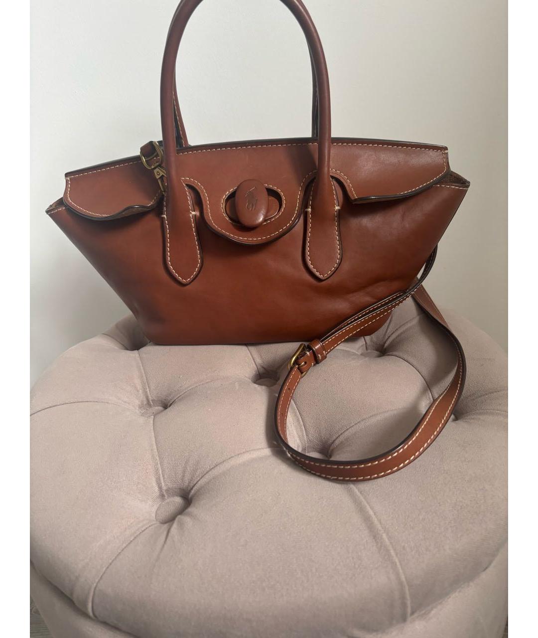 POLO RALPH LAUREN Коричневая кожаная сумка через плечо, фото 8