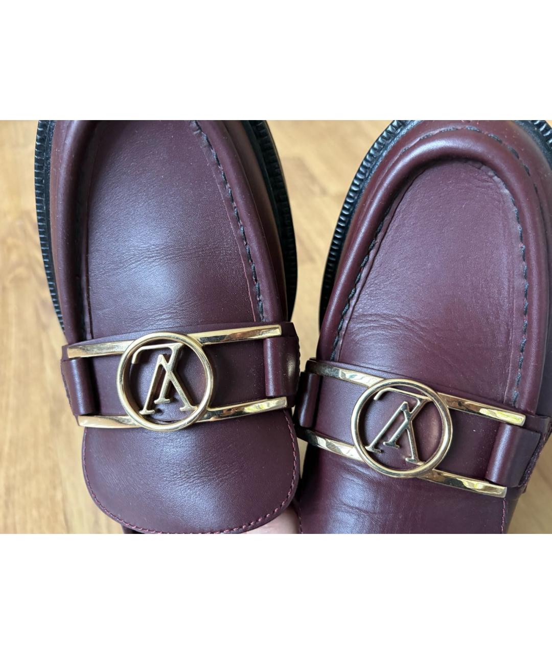 LOUIS VUITTON Бордовые кожаные лоферы, фото 5