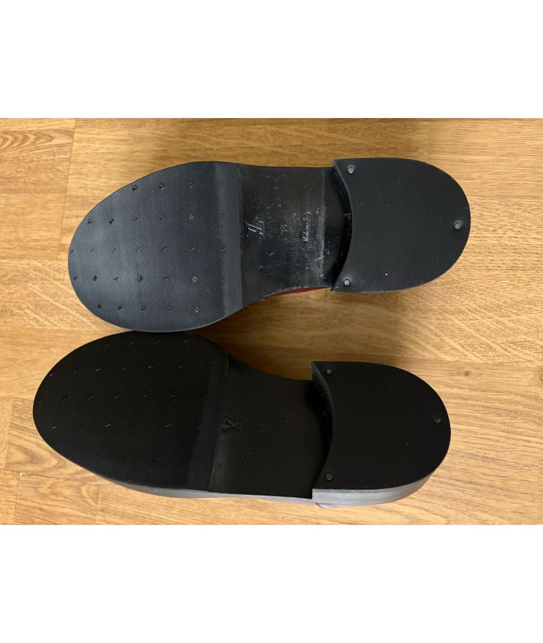 LOUIS VUITTON Бордовые кожаные лоферы, фото 6