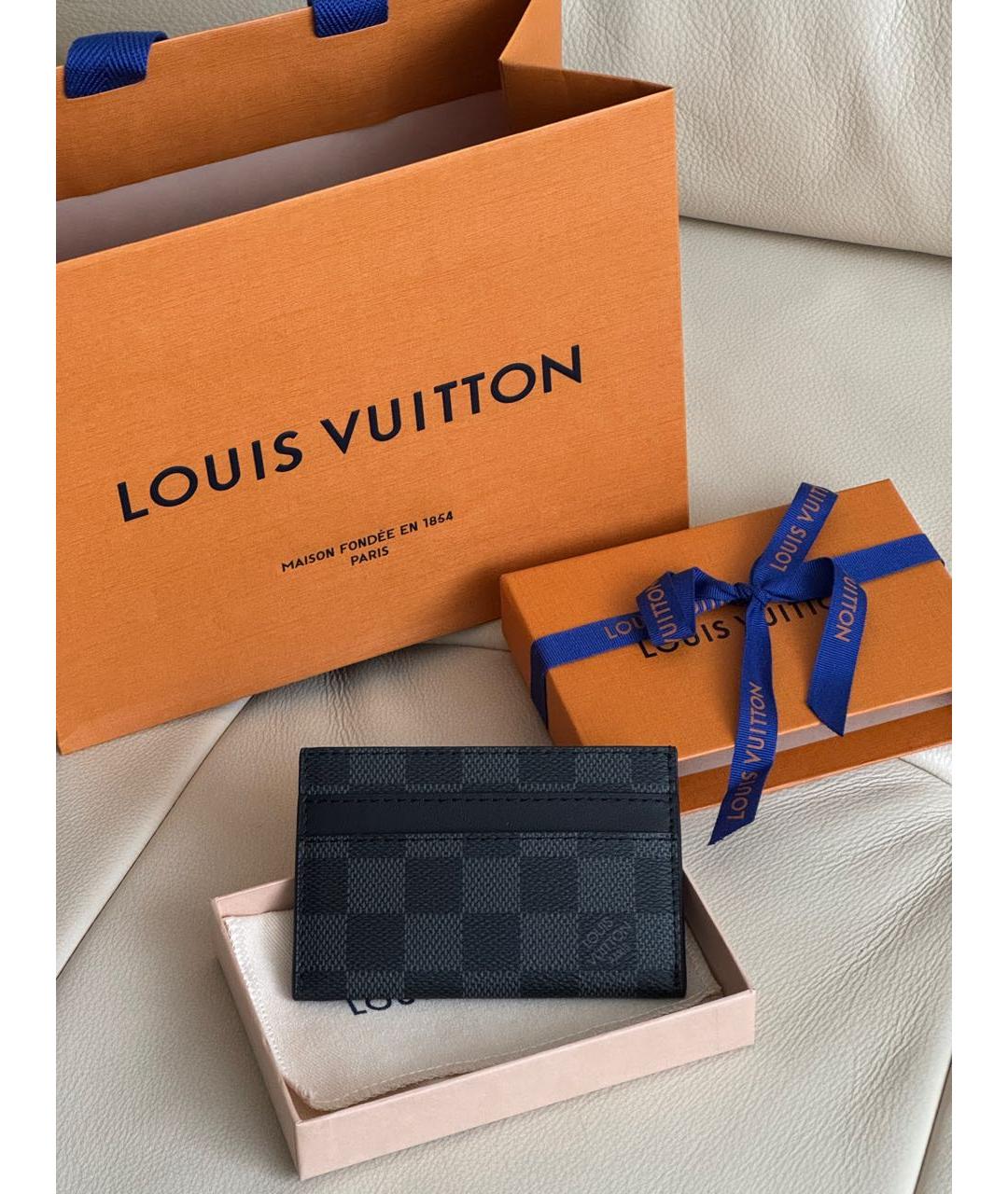 LOUIS VUITTON Черный кожаный кардхолдер, фото 2