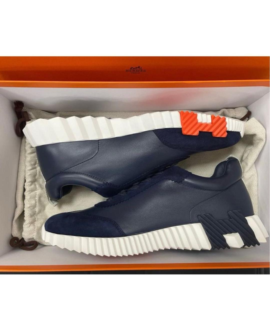HERMES Темно-синие кожаные низкие кроссовки / кеды, фото 2